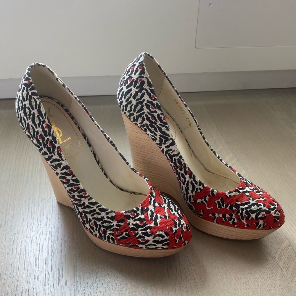 Saint Laurent canvas wedge heels